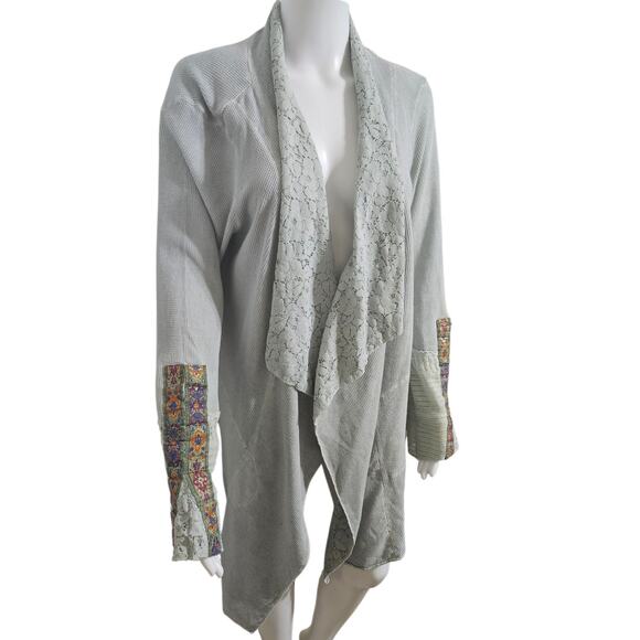 Soft Surroundings Large Thermal‎ Cadence Open Front Laces Trim Cardigan Sweater - Picture 6 of 12
